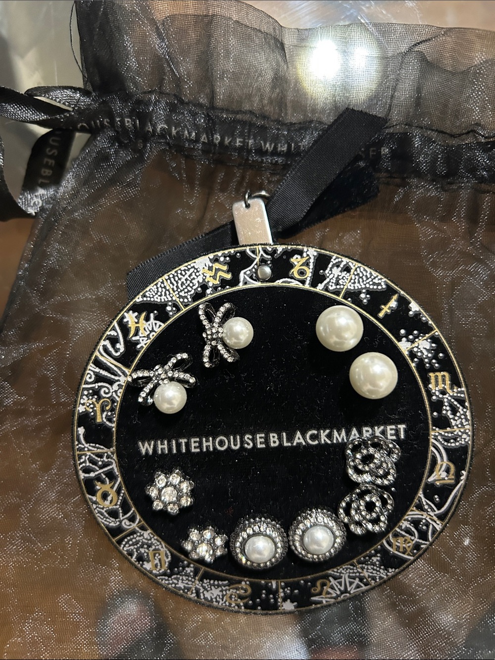 White House Black Market Black, Pearl & Gold Earring Set